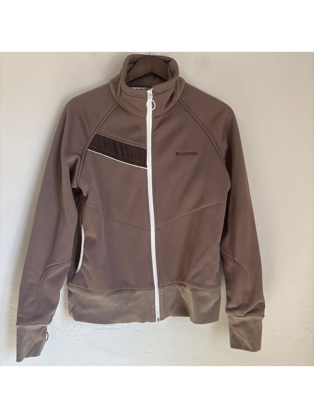 Columbia Womens XL Brown Softshell Track Jacket Fleece Interchange Full Zip